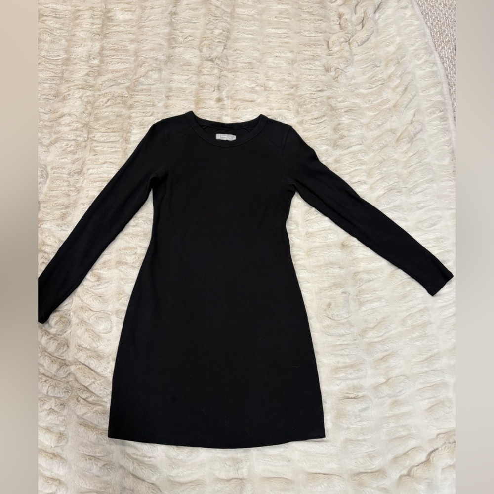 Everlane Classic Black Long Sleeve Ribbed Cotton Body Con Mini dress